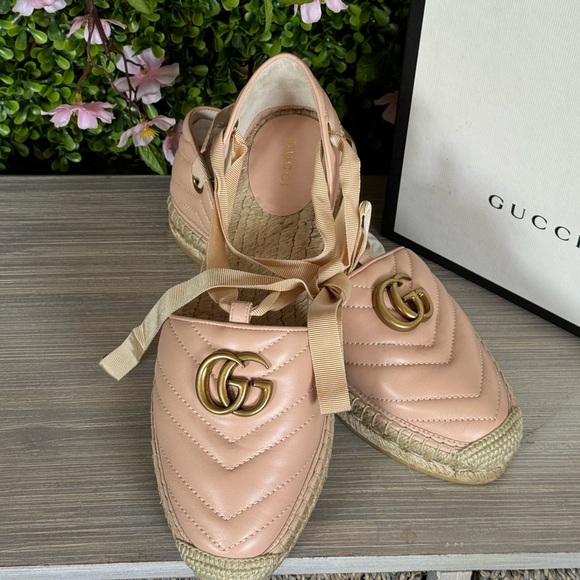 New Gucci Flat Pink Espadrilles Lace Up Marmont 40 - Picture 5 of 11